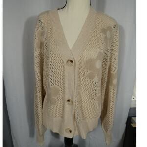 ADORA M Knitted Cardigan Sweater Long Sleeves Button Up Flowers Boho Hippie